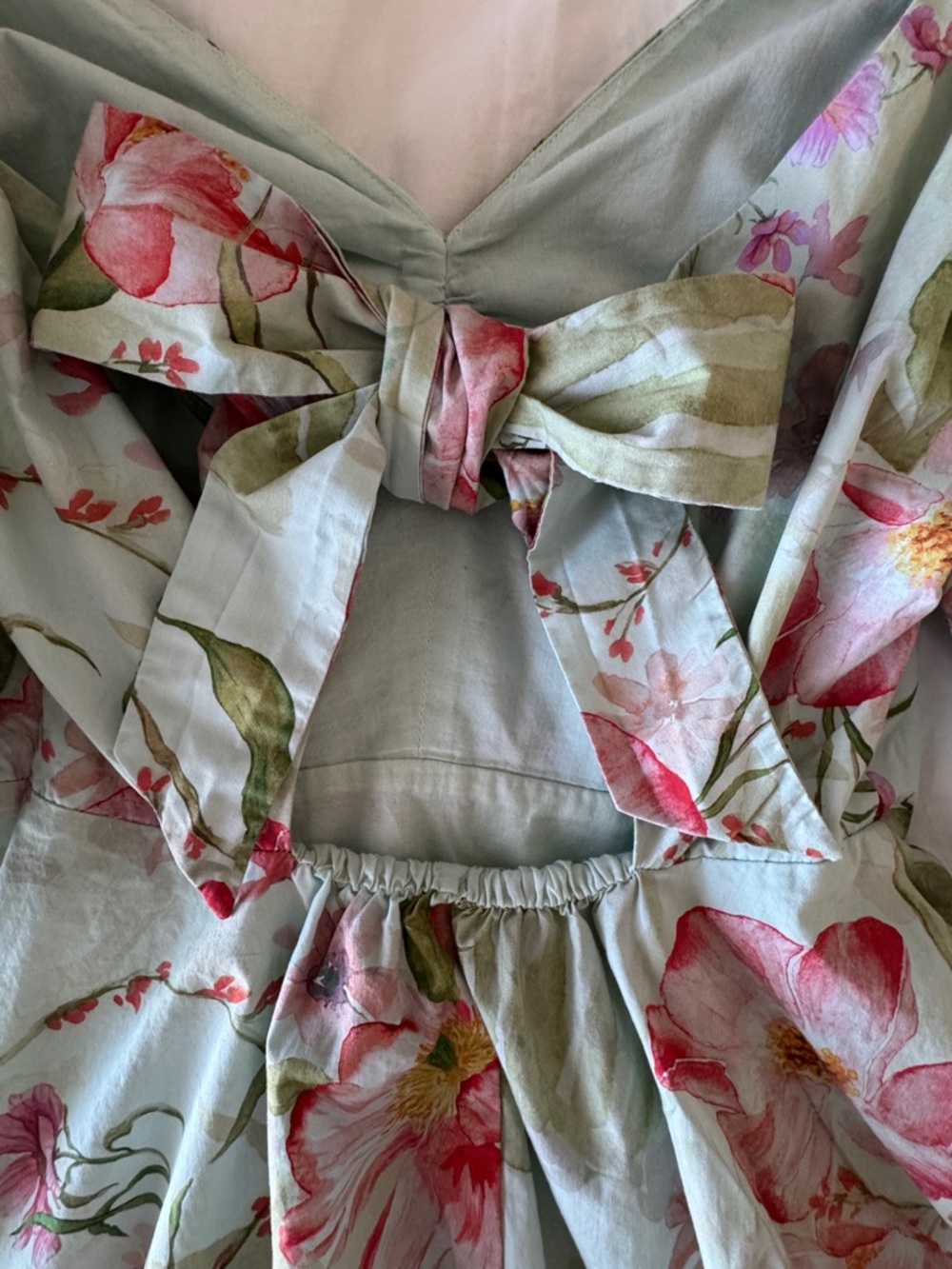 H&M Floral Bubble Hem Mini Dress Balloon Sleeves Sage Green Cottagecore Size Med - Picture 6 of 9